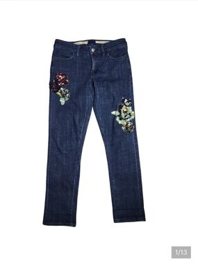 Pilcro and the Letterpress Dark Blue Sequin Floral Boyfriend Jeans sz25